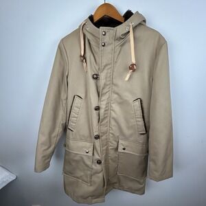 Vintage Wool Lined Sears Parka  Outerwear Split Hood Fur Tan 1960s Made in USA